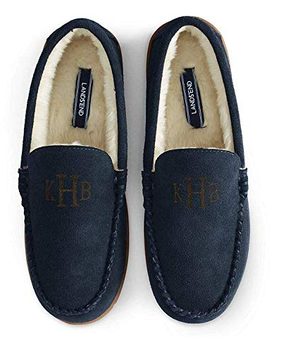 Lands' End Men's Suede Moc Slippers Faux Fur amazon holiday ad 4chion lifestyle
