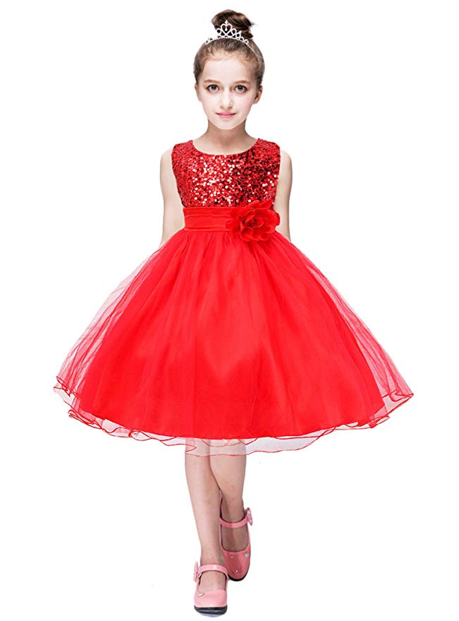 YMING Girls Flower Sequin Princess Dress Sleeveless Tutu Tulle Birthday Party Dress amazon ads 4chion lifestyle